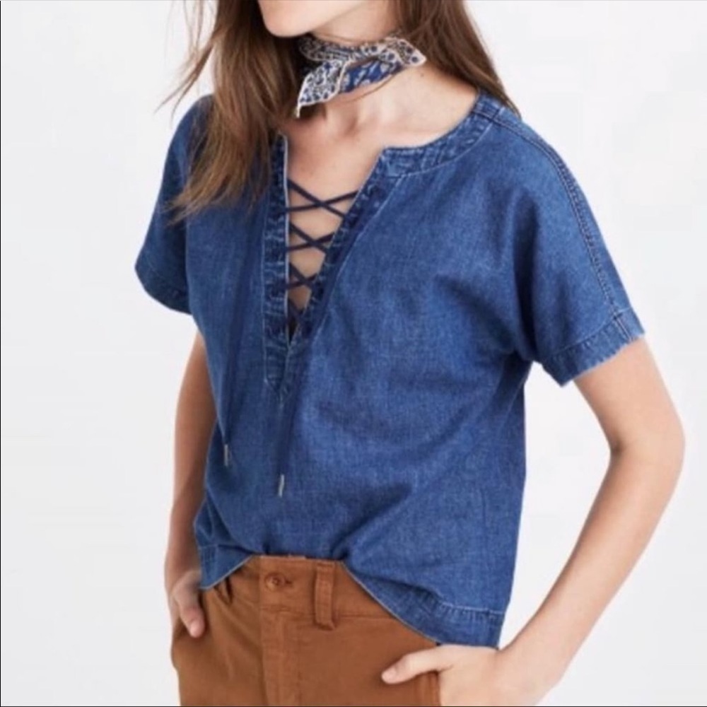 Madewell lace up denim top